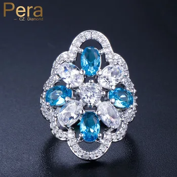Pera Fashion Damer 5 Farve Option Stor Oval Form, Lys Blå Cubic Zirconia Elegante Kvinder Fingerringe Til Bryllup Part R013