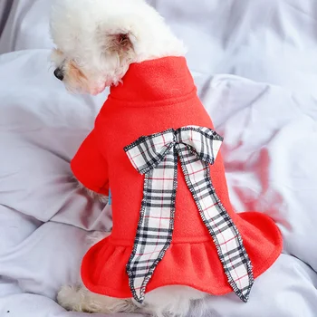 PETCIRCLE Hund Tøj Britiske Sløjfeknude Røde Uldne Kjole Passer til Små Hunde Hvalp Kat All Seasons Pet Søde Kostume NYE Hund Tøj