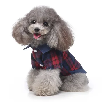 Plaid Dog Shirt Britisk Stil Pet Tøj Til Små Og Mellemstore Hunde Kat Bowtie T-Shirt Chihuahua Bryllupsfest Beklædning Kostume
