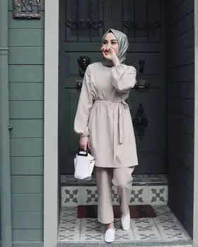 Plus Størrelse Abaya Dubai Muslimske Kvinder snøre Top Bukser 2Pecs Sæt Kaftan Oman Pakistan Tyrkiet Islamiske Dress Fest Eid Ramadan Ropa