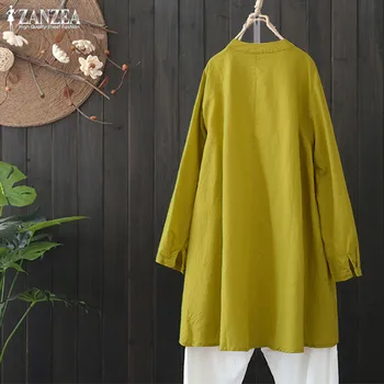 Plus Størrelse kvinde ' s Sengetøj Bluse 2021 ZANZEA Vintage Uregelmæssige Shirts Chemise Kvindelige Knappen Tunika Toppe Femme Casual Arbejde Blusas
