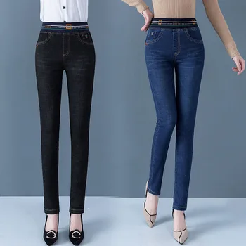 Plus Velvet Jeans Kvinder Casual Bukser, Jeans Elastisk Talje Blyant Bukser, Mode, Denim Bukser Kvindelige Vinter Varm Plus Size OK556