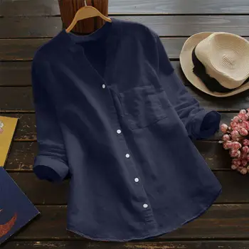 Populære Shirt til Kvinder Efteråret Nye Rene Farve Bomuld med Lange Ærmer Løs i Stor Størrelse Casual Skjorte Kvinder