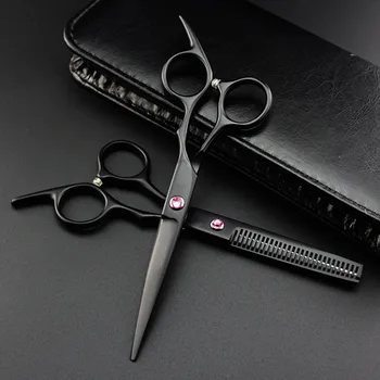Professional japan 6 tommer sort klippe hår saks sæt skære frisør-makas haircut scissor udtynding saks frisør sakse