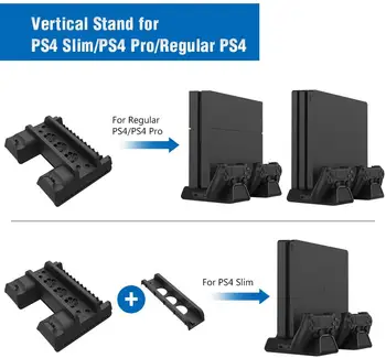 PS4/PS4 Slank/PS4 Pro Lodret Konsol Cooling Pad Fan Controller Oplader Spil Disk Storage Stå Tower Base For Playstation 4