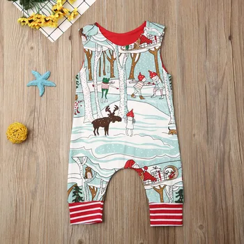 Pudcoco Nyfødt Baby, Dreng, Pige Tøj Jul Print Sparkedragt Uden Ærmer Buksedragt I Ét Stykke Tøj, Bomuld Tøj