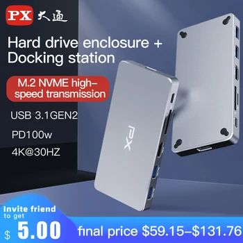 PX NVME Bærbare type C Harddisk kabinet M. 2 USB-C-Hub-dockingstation USB 3.0-HDMI, SD-TF reader til PC/Mobil