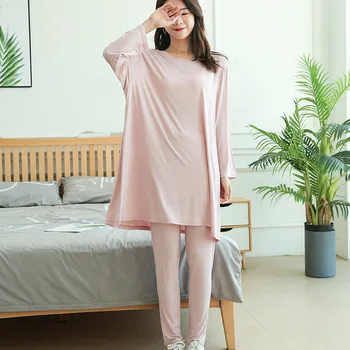 Pyjamas kvinder 2019 Efteråret modeller plus size hjem passer langærmet T-shirt+bukser 2 stykker sæt pijama mujer nattøj femme
