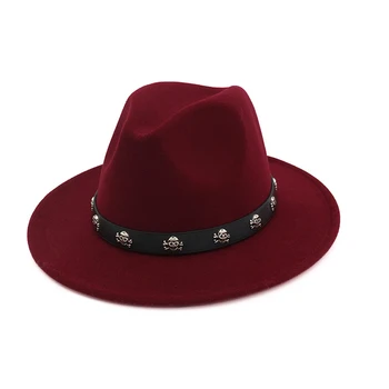 QBHAT Vintage Uld Filt Wide Brim Gambler Fedora Hat Kraniet Nitte Læder Dekoration Mænd Kvinder Panama Jazz Formelle Top Hat Hætte