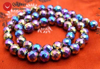 Qingmos 8mm Facetsleben Runde, Multicolor Naturlige Hæmatit Løse Perler til smykkefremstilling Halskæde Armbånd DIY 15