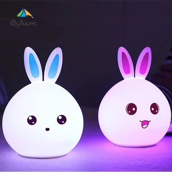 Qshare Kanin LED Nat Lys Remote Touch Sensor Farverige USB Silikone Bunny sengelampe For Børn Baby Christmas Legetøj