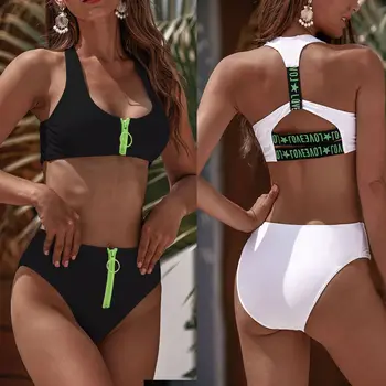 Racer Tilbage Bikini Sæt Sporty Zip-Front Badedragt Kvinde badedragt Kvindelige Badende Stranden i badetøj Høj Talje badetøj