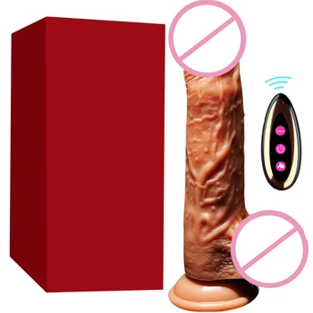 Realistisk Penis Med sugekop Teleskopisk Varme Dildo Vibrator Sex Legetøj til Kvinder Trådløse Fjernbetjening Rotere Perler Dildo Vibrator