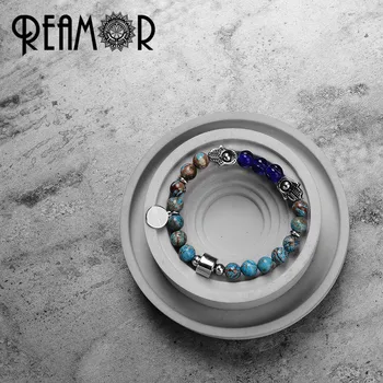 REAMOR natursten Semi-ædle Blå Dekorativt Mønster Sten Perler Bolden DIY Armbånd Charms til Smykker at Gøre 6/8/10mm