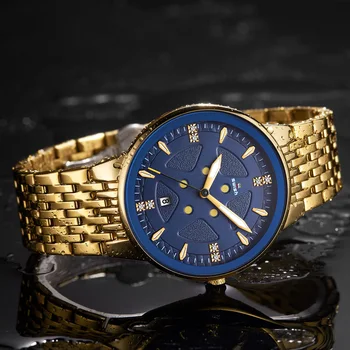 Relogio Masculino Golden Blue Steel Armbånd Ure Mænd Top Luksus Mærke Kjole Relogio Mands Mode Kvarts armbåndsur i 2020