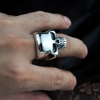 Rent Sølv 925 Sterling Thai Sølv Vintage Pirate Skull Åbne Størrelse Justerbar Mand Finger Ring