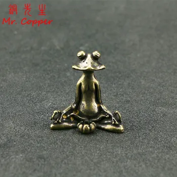 Retro Messing Meditere Zen Buddhisme Frog Statue Lille Ornament Kobber Dyr Skulptur Røgelse Brænder Hjem Bruser Dekoration Te Pet
