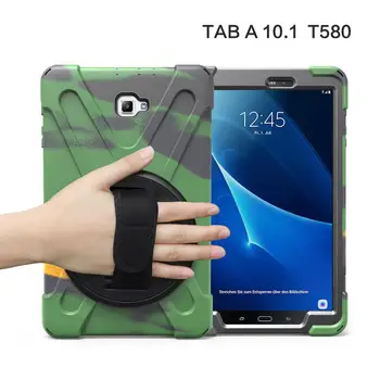 Rustning Coque Til Samsung Galaxy Tab En A6 10.1 SM-T580 T585 håndrem 360 Rotation Stå Case Cover til Samsung T580 T585 Sag