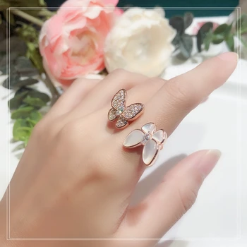 S925 Sterling Sølv Sløjfe Ring Søde temperament Dans match Dame ring superior-kvalitet Gratis fragt Pink Butterfly kærlighed