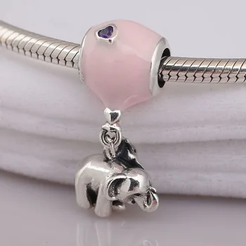 S925 Vedhæng DIY Smykker Elefant Pink & Blå Ballon Dingle Charme fit Dame armbånd Armbånd