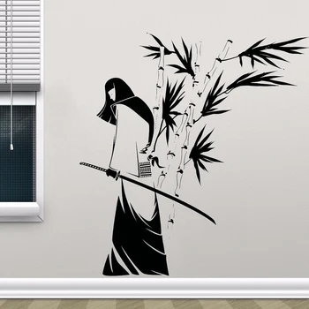 Samurai Kriger Bamboo Wall Sticker Japansk Baggrund Vinyl Kunst Home Decor Værelses Decal Tapet muursticker