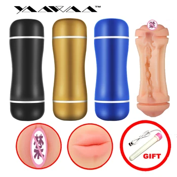 Sex Legetøj til Mænd virkelige Realistisk Vagina Mundtlig Munden Kunstige deepthroat med Tungen Tænder Silikone Mandlige Masturbator Pocket Pussy