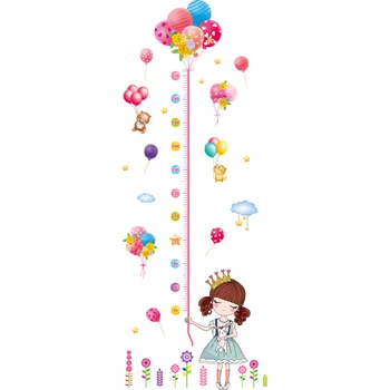[shijuekongjian] Højde Måle Pige Wall Stickers DIY Dyr Balloner vægoverføringsbilleder for Kids Baby Værelses Hus Dekoration