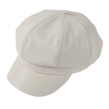 SHOWERSMILE Blå Læder Avisdrenge Cap Læder Vintage Hat til Kvinder Solid Beret Damer 2021 Nye Ankomst Mærke Ivy Spitfire Cap