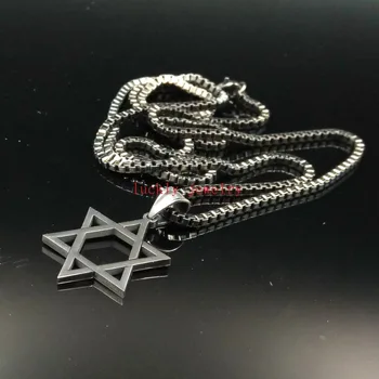 Simple Mode Mænds Dreng Jødiske stjerne Smykker Gave 316L Rustfrit Stål Halskæde Gratis Max 60cm Kæde
