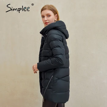 Simplee Varm hætteklædte vinter frakke kvinder jakke Elegante 2020 nye design casual parkacoats Mode kvindelige kvinders jakke med hat Naby