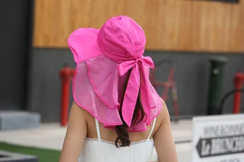 Solhatte med Ansigt, Hals Beskyttelse for Kvinder Sommeren Visir Wide Brim Anti-UV Udendørs Afslappede og Elegante Parasol Stranden Hestehale Hat