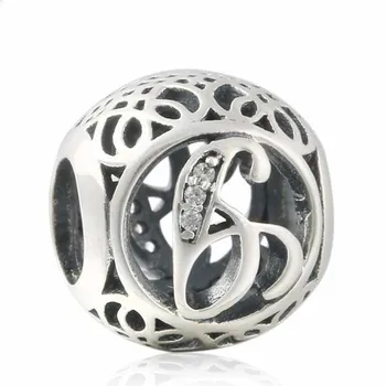 Sommeren 925-Sterling-Sølv Vintage Alfabet Cubic Zirconia Bogstavet G Gennembrudt Charms Perler Passer til Pandora armbånd smykker