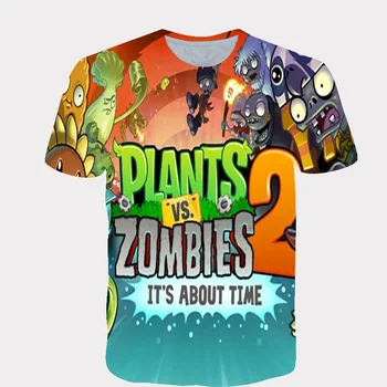 Sommeren Drenge 3D-Spil Design Blå t-shirt, Planter vs Zombies 2 Trykt Piger Streetwear Børn, Børn Tøj, Baby Sjove Tshirt