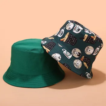 Sommeren Fiskeren Hat Til Unisex-Tegnefilm Print Reversible Spand Hatte Kvinder Mænd Spand Cap Vintage Fiskeri Hat