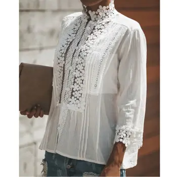 Sommeren Nye Sexet Kimono Hule Skjorte Plus Size Løse Hvide Blonder Hæklet Bluse Kvinder Toppe Elegante Skjorter