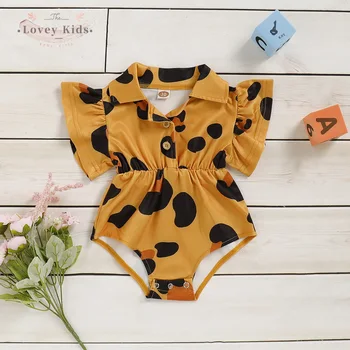 Sommeren Nyfødte Spædbarn Baby Girl Flower Bodysuit Buksedragt Flæsekanter Sunsuit Bomuld Ærmeløs Tegnefilm Print Søde Mode Tøj