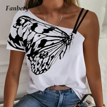 Sommeren Sexet Off Skulder kortærmet Skjorte Blusa sommerfugl Print Halter Bluse Shirt Afslappet Hule Kvinder Toppe Plus Størrelse