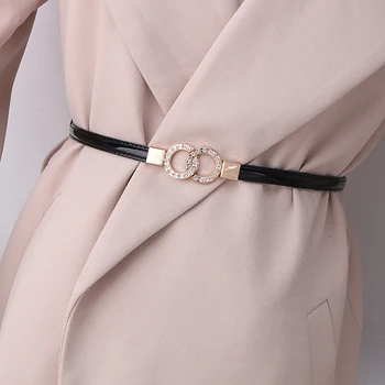 Sort læder bælte 2020 justerbare bælter til kvinder easybelt skinnende patent cinturon mujer strass spænde luksus G ceinture femme
