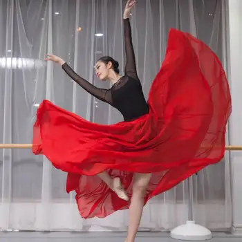 Spansk Flamenco Skørt Kvinder, Piger Danse Sigøjner Chiffon Belly To-lag Chiffon Big Wing Kjole Bandage Top Performance DL6107