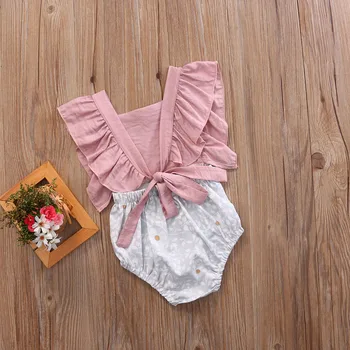 Spædbarn Baby Piger Blomster Patchwork Romper Tilbage på Tværs Buksedragt Playsuit Tøj Outfits 0-24M