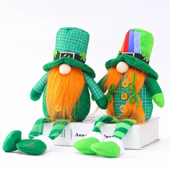 St Patricks Dag Tomte Gnome Ansigtsløse Dukke Irske Shamrock Kløver Elf Plys Legetøj Dukke Held Dejlige Plushie Perfekte Gave Til Familie