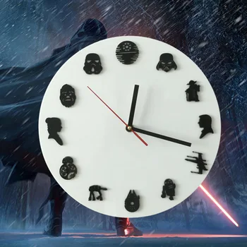 Star Wars-Ikonet Kreative Wall Clock Mode Enkel Personlighed 3D Stereo Hjem Dekoration Væggen Kvarts Ur Tegnefilm vægure