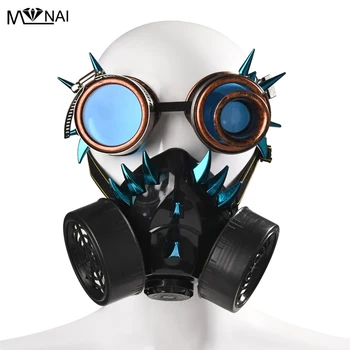 Steampunk Retro Briller Gas-Masker og Beskyttelsesbriller Gotiske Cos Scene Rekvisitter, Personlighed, Anti-tåge Dis Maske Punk Blå Nitte Maske