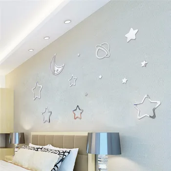 Stjerner Månen Kosmiske Spejl Akryl Wall Stickers 3D Wall Decor Mærkat for kids Soveværelse, Stue Dekoration Hjem Mærkat
