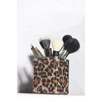 Stor Leopard Diamant nail gel pen indehaveren Krystal Rhinestone makeup børste sæt tilfælde makeup pensler Læift arrangør container cup
