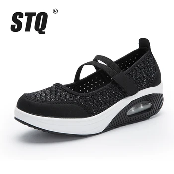 STQ 2020 Efteråret Kvinder Lejligheder Platform Sko Kvinder Åndbar Mesh Casual Sko Kvindelige Platform Sneakers Sko Damer Sko TF8023