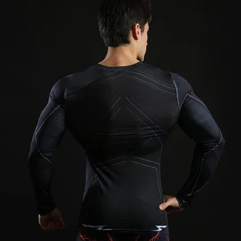 Super stretch mænds kompression langærmet 3D-print rollespil tøj varm top bodybuilding forme sort T-shirt