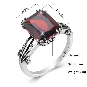 Szjinao Vintage Granat Ringe Til Kvinder 925 Sterling Sølv Ædelsten Ring Jubilæum, Bryllup, Engagement Smykker Hustru Gave