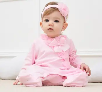 Sød heldragt til Nyfødte baby piger 3 6 9 måneder prinsesse bomuld footie bodysuit ferie daglige part jul billede tøj