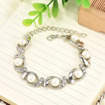 Søde Nye Imiteret Perle Armbånd Til Kvinder, Trendy Guld Sølvfarvet Kæde Justerbar Krystal, Legering Armbånd smykker